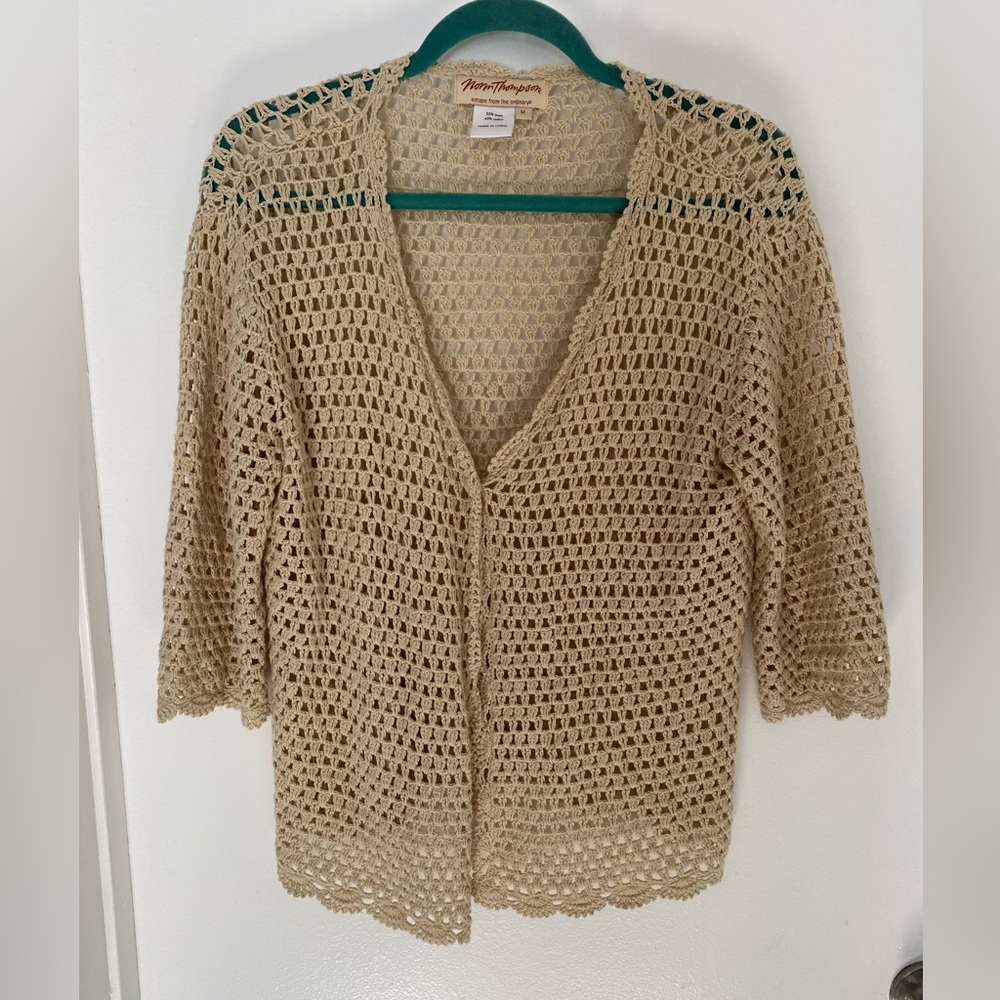 Norm Thompson crochet cream Cardigan Linen/cotton size medium
